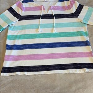 T by Talbots split neck Long Sleeve Tee with Multicolor Stripes. Size 3x.